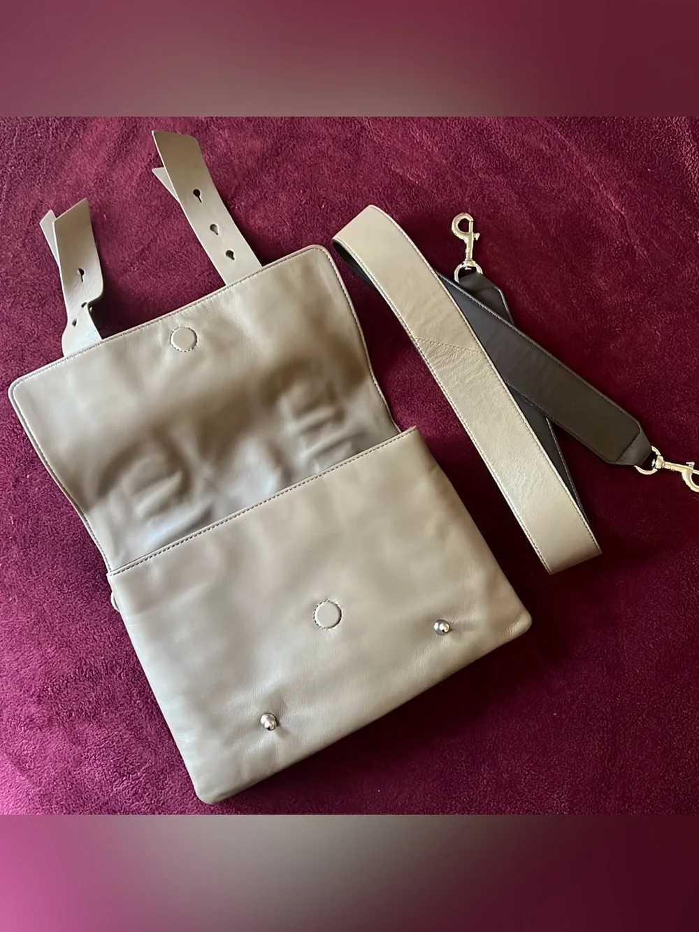 AllSaints Two Tone Taupe Gray Fin Lea Lamp Leather Box Messenger Shoulder Bag